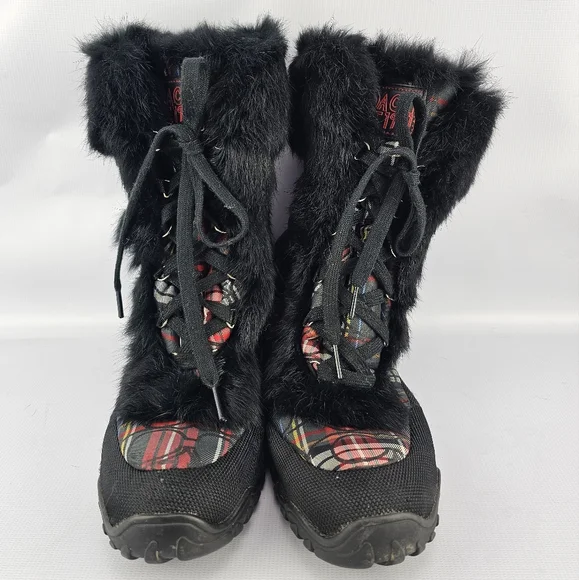 Coach Women's Jennie Q522 Signature Plaid Rabbit Fur Trimmed Winter Boots 10B - Picture 2 of 8
